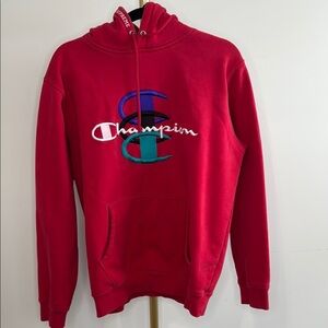 Champion X Supreme Size M Red Hoodie - Limited Edition Unisex Sweatshirt